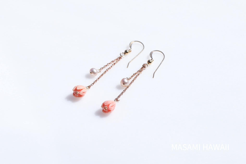 Pink pikake long earrings☆ピンク色ピカケロングピアス