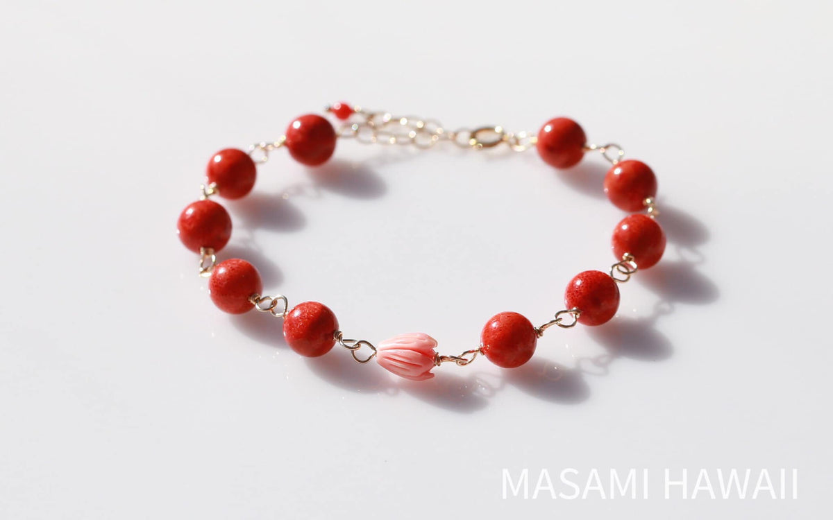 Red Coral pikake mermaid bracelet2☆赤サンゴのピカケマーメイド